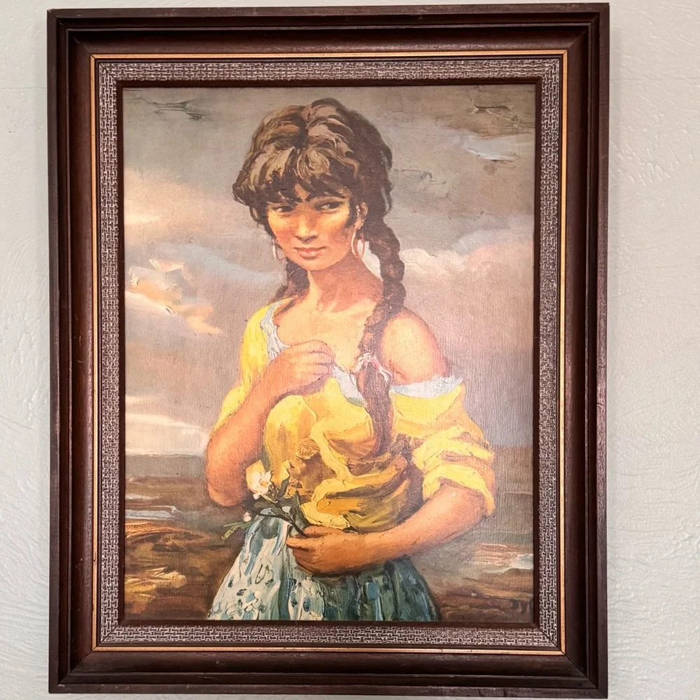 Vintage Marcel Dyf GYPSY GIRL Treychikoff Lynch Era Framed 1960s Print 22x18 - Picture 1 of 6